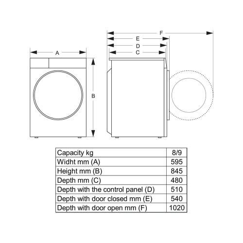 WASHING MACHINE FREESTANDING 60CM  WF3S8043BW3 (8KG / A / ΑΤΜΟΥ / Wi-Fi)